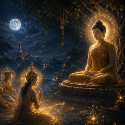 พระพุทธเจ้าทรงแสดงมงคลสูตรตอบคำถามของเทวดา
