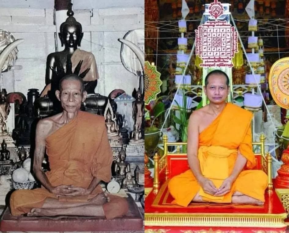 หลวงพ่อพรหม วัดขนอนเหนือ (ซ้าย) และหลวงพ่ออิฏฐ์ ภทฺทจาโร วัดจุฬามณี (ขวา) — ภาพประกอบจากโพสต์ต้นฉบับของผู้เขียน